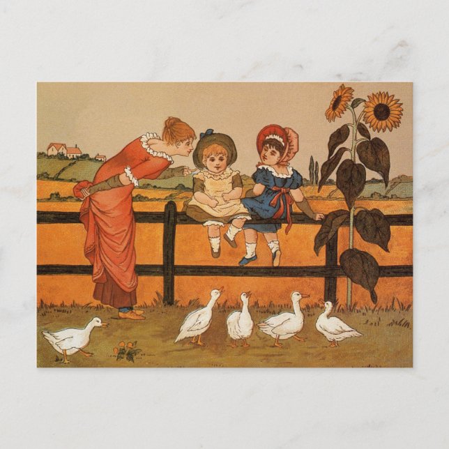 Kate Greenaway, Victorian woman children ducks Postcard (Front)