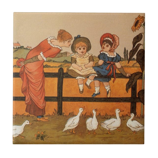 Kate Greenaway, Victorian woman children ducks Tile (Front)
