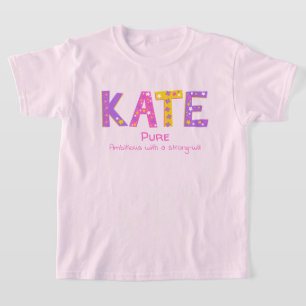 Kate name meaning pink purple yellow flower stars T-Shirt