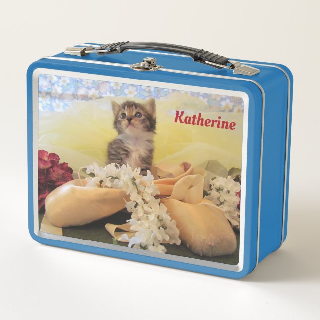 Kate the Ballerina Personalized Cat  Metal Lunch Box (Front)