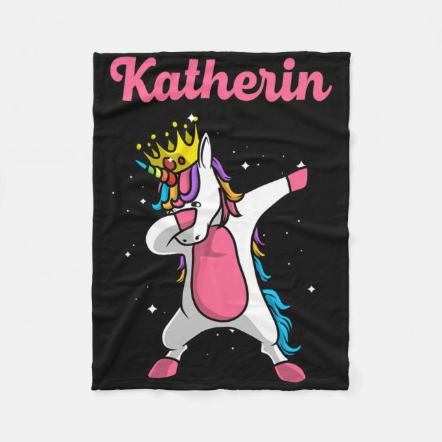 Katherin Name Personalized Birthday Dabbing Unicor Fleece Blanket (Front)