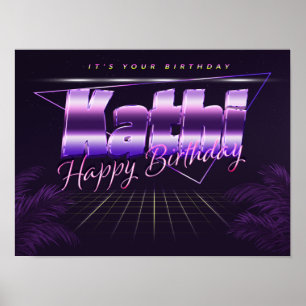 Kathi Name Vorname lila retro Poster Geburtstag