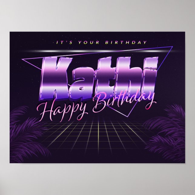 Kathi Nom Prénom lila retro Poster Anniversaire (Devant)