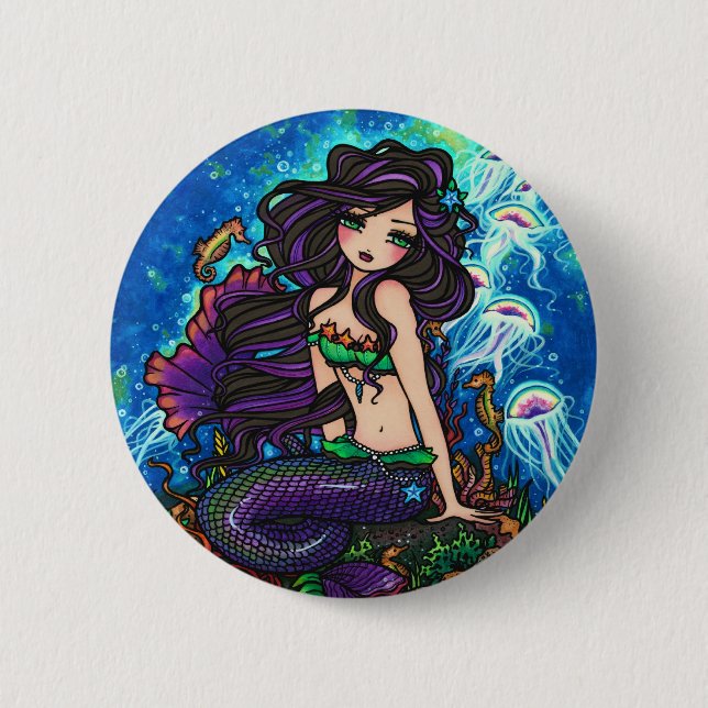 "Kathleen" Mermaid and Jellyfish Button (Front)