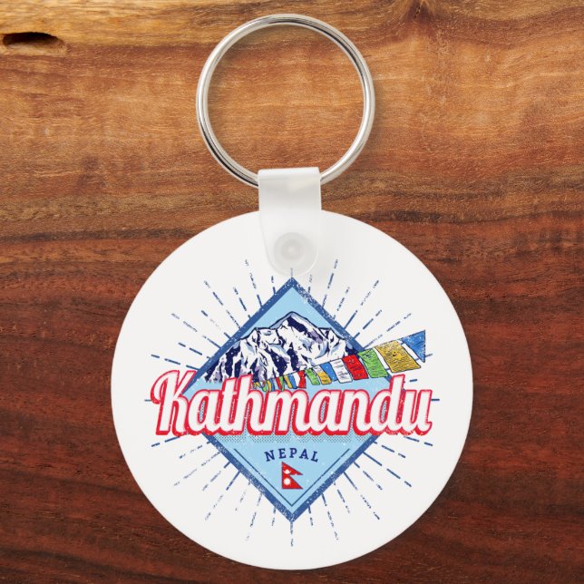 Kathmandu Mountains Nepal Retro Flags Souvenir Keychain (Front)