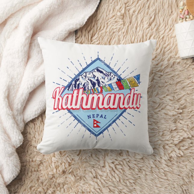 Kathmandu Mountains Nepal Retro Flags Souvenir Throw Pillow (Blanket)