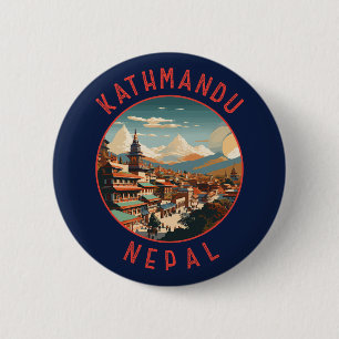 Kathmandu Nepal Retro Distressed Circle 2 Inch Round Button