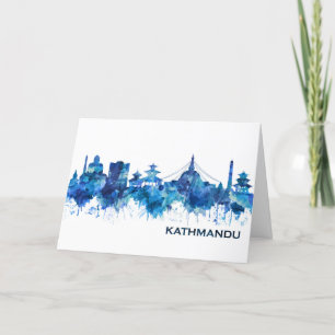 Kathmandu Nepal Skyline Blue Holiday Card