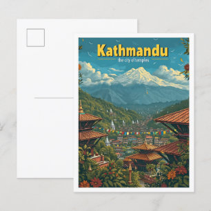 Kathmandu Nepal Vintage Art Travel Illustration Postcard