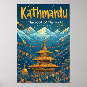 Kathmandu Nepal Vintage Art Travel Illustration Poster