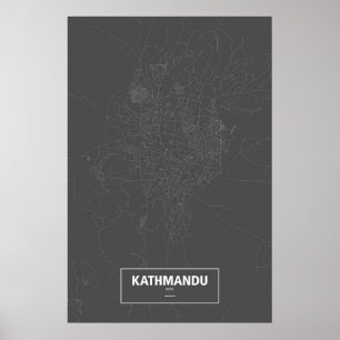 Kathmandu, Nepal (white on black) Poster