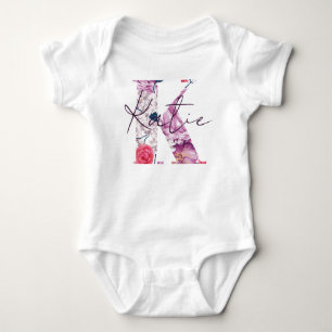 Katie Baby Name Reveal Vintage Floral Flower K Bodysuit