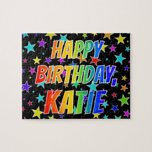 "KATIE" First Name, Fun "HAPPY BIRTHDAY" Jigsaw Puzzle (Horizontal)