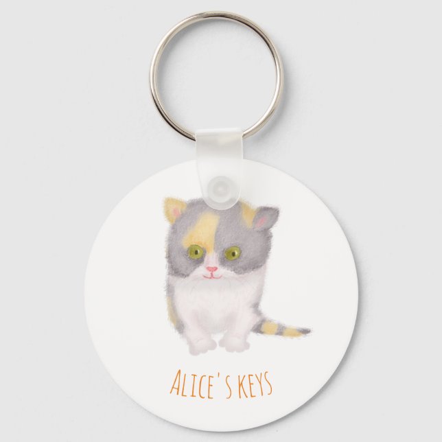 Katie kitten cute personalised key ring (Front)