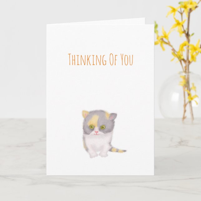 Katie kitten thinking of you card (Yellow Flower)