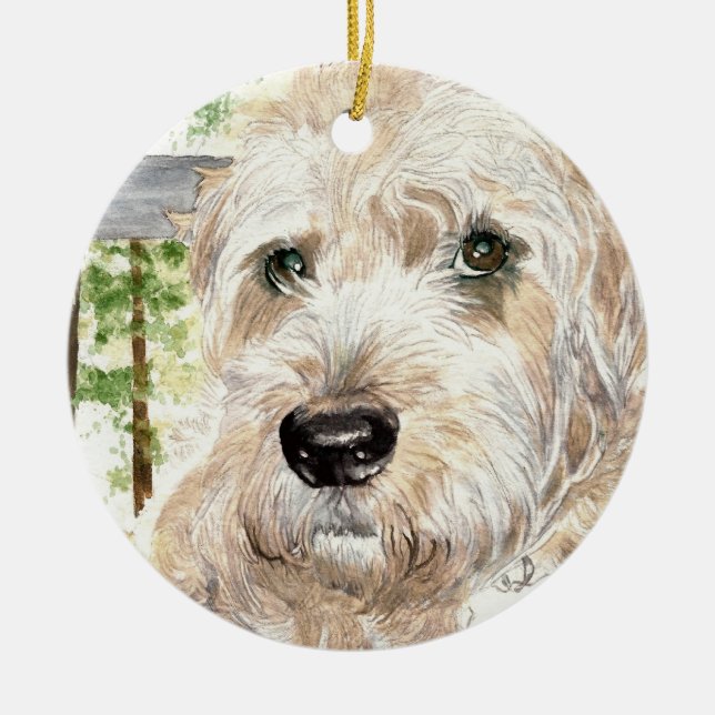 Katie the soft coated Wheaton Terrier Ceramic Ornament (Front)