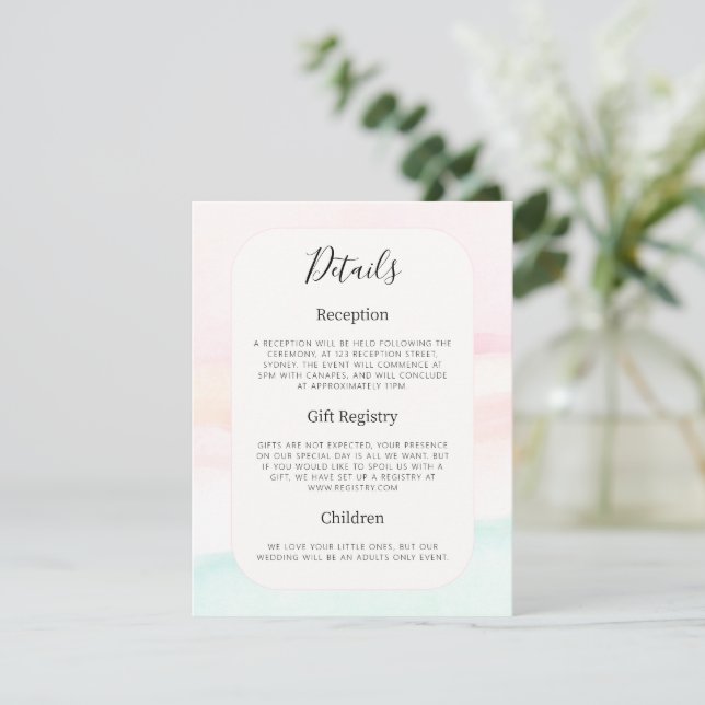 Katie - Watercolour Pastel Wedding Details Enclosure Card (Standing Front)