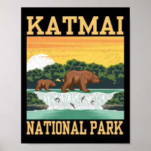 Katmai National Park Alaska Bear Hiking Outdoor  Poster