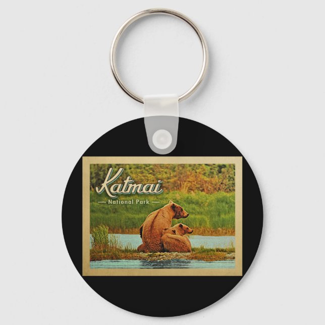 Katmai National Park Bears Vintage Keychain (Front)