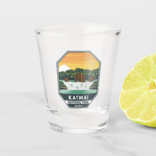 Katmai National Park Grizzly Bears Retro Emblem Shot Glass