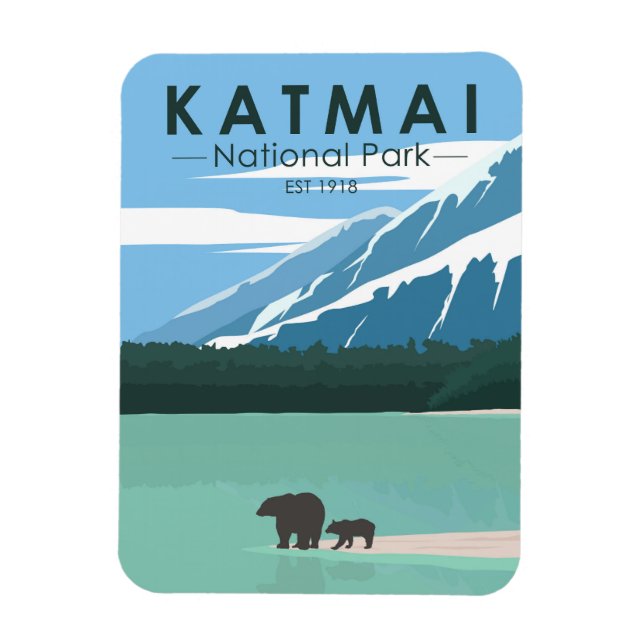 Katmai National Park Grizzly Bears Vintage Magnet (Vertical)