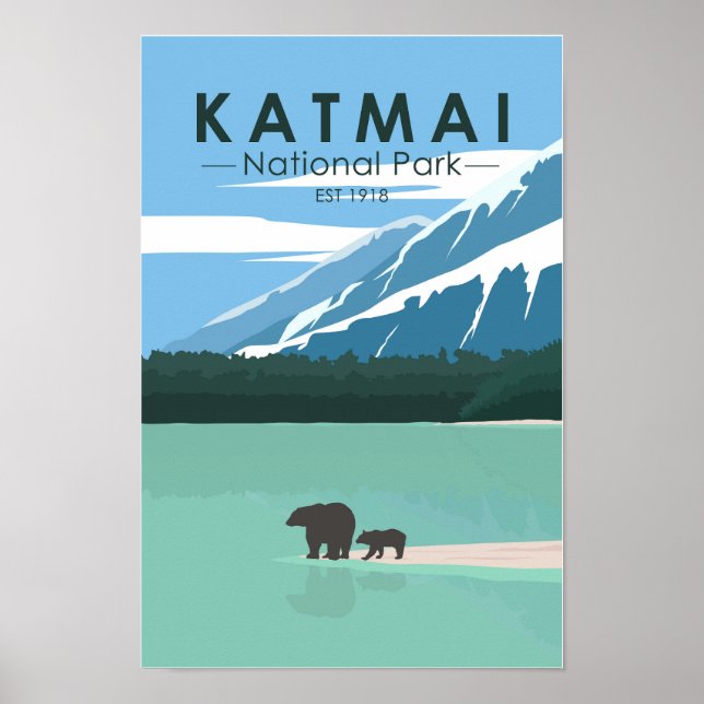 Katmai National Park Grizzly Bears Vintage Poster (Front)