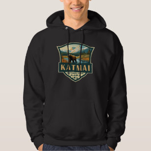 Katmai National Park Illustration Retro Badge Hoodie