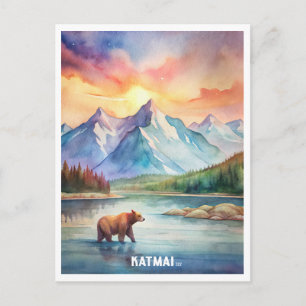 Katmai National Park Watercolor Painting Postcard