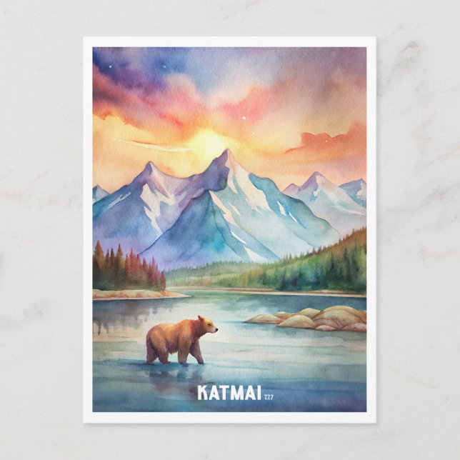 Katmai National Park Watercolor Painting Postcard (Front)