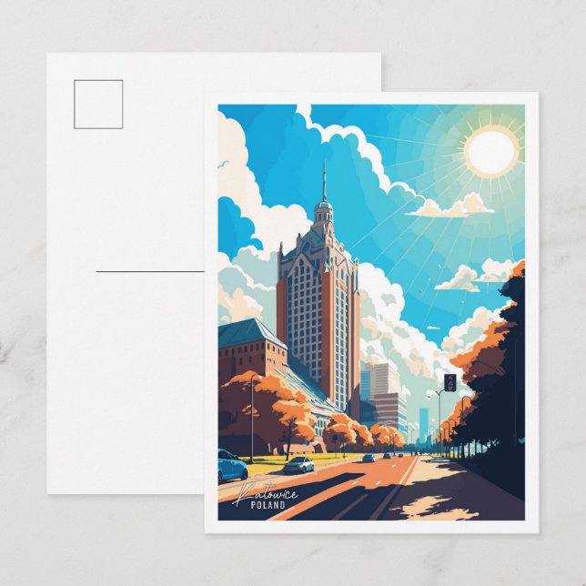 Katowice Poland Art Vintage Travel Illustration Postcard (Front/Back)