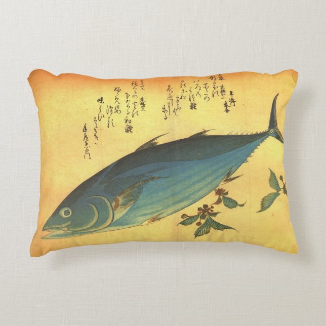 Katsuo (Skipjack Tuna) - Hiroshige's Colourful Fis Accent Pillow (Front)