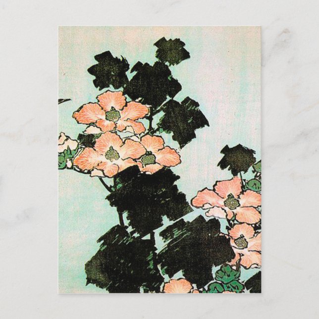 Katsushika Hokusai (葛飾北斎) - Hibiscus and Sparrow Postcard (Front)