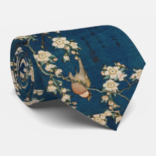 Katsushika Hokusai 葛飾 北斎 Goldfinch and Cherry Tree Tie