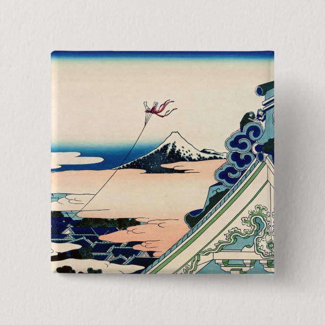 Katsushika Hokusai - Asakusa Honganji temple, Edo 2 Inch Square Button (Front)
