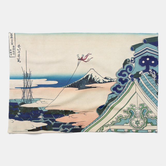 Katsushika Hokusai - Asakusa Honganji temple, Edo Kitchen Towel (Horizontal)
