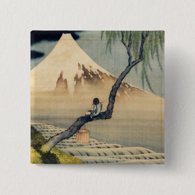 Katsushika Hokusai - Boy Viewing Mount Fuji 2 Inch Square Button (Front)