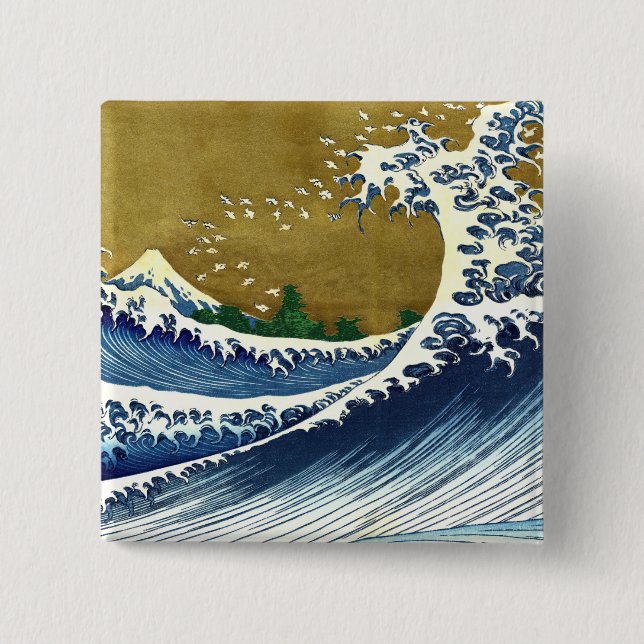 Katsushika Hokusai - Coloured Big Wave 2 Inch Square Button (Front)