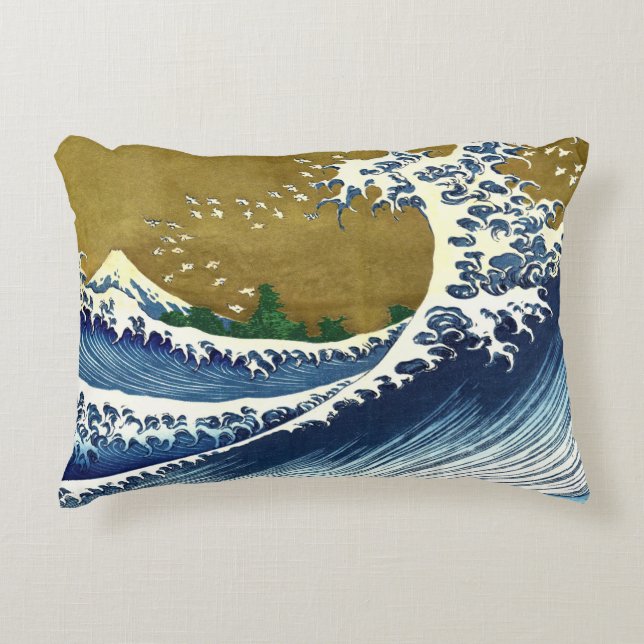 Katsushika Hokusai - Coloured Big Wave Accent Pillow (Front)