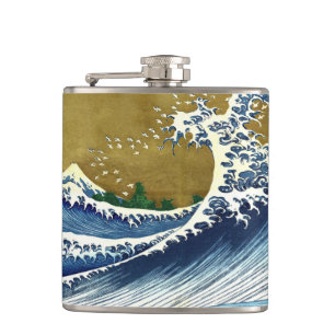 Katsushika Hokusai - Coloured Big Wave Hip Flask