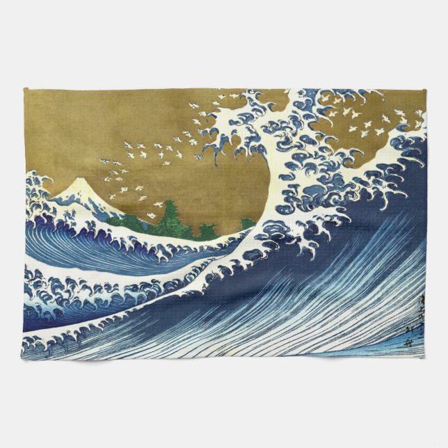 Katsushika Hokusai - Coloured Big Wave Kitchen Towel (Horizontal)
