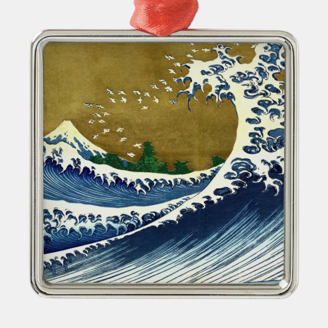 Katsushika Hokusai - Coloured Big Wave Metal Ornament (Front)