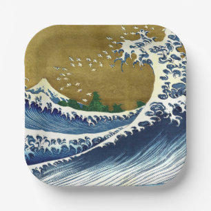 Katsushika Hokusai - Coloured Big Wave Paper Plate