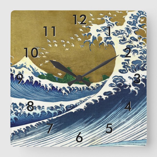 Katsushika Hokusai - Coloured Big Wave Square Wall Clock (Front)