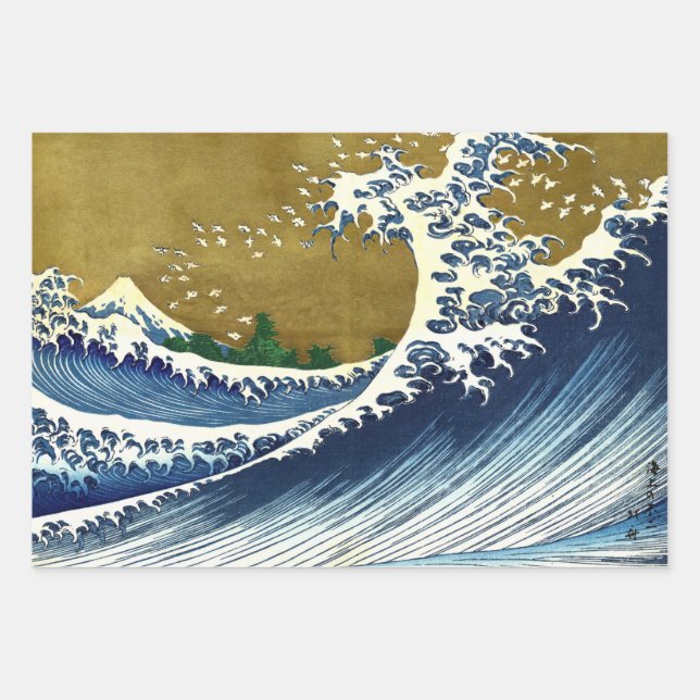 Katsushika Hokusai - Coloured Big Wave Wrapping Paper Sheet (Front)
