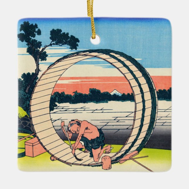 Katsushika Hokusai - Fujimigahara, Owari Province Ceramic Ornament (Front)