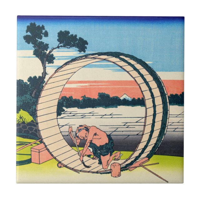 Katsushika Hokusai - Fujimigahara, Owari Province Tile (Front)