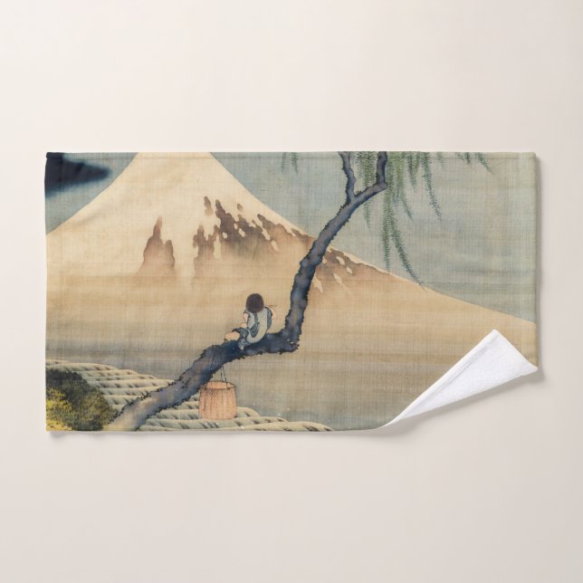 Katsushika Hokusai - Garçon regardant le Mont Fuji (Serviette à main)