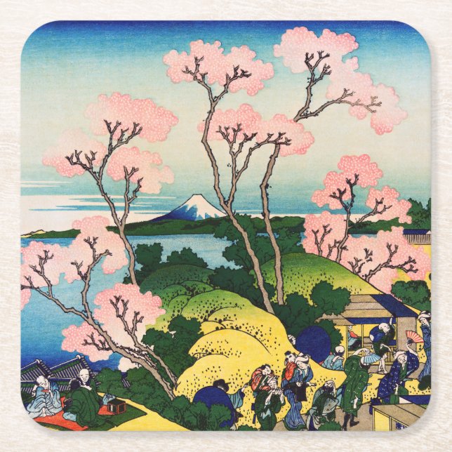 Katsushika Hokusai - Gotenyama, Tokaido, Shinagawa Square Paper Coaster (Front)