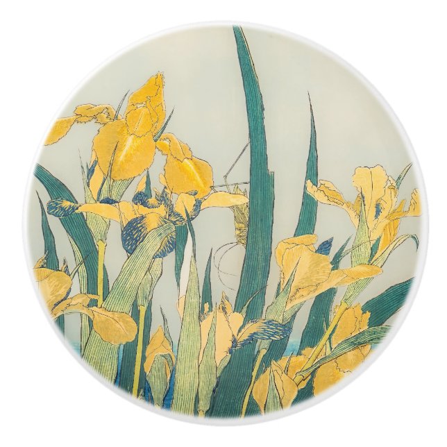 Katsushika Hokusai - Grasshopper and Iris Ceramic Knob (Front)