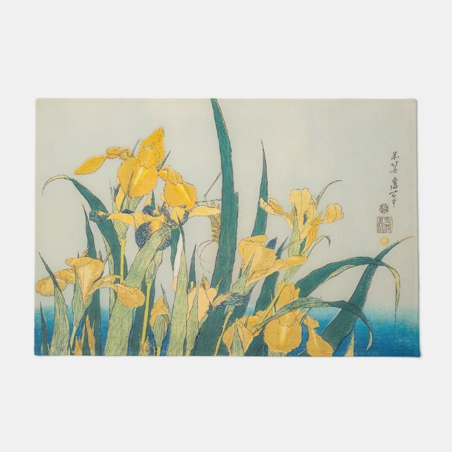 Katsushika Hokusai - Grasshopper and Iris Doormat (Front)